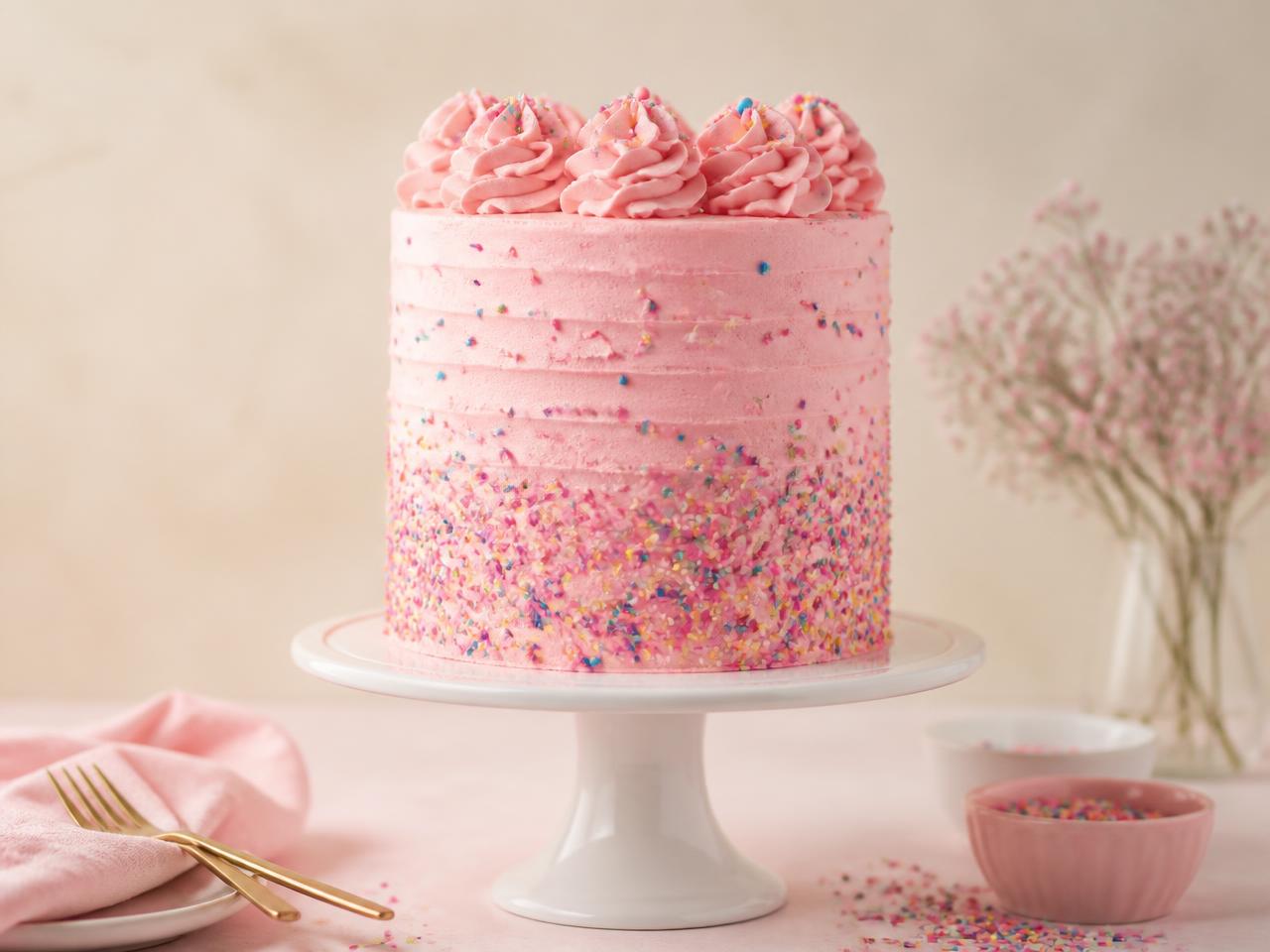 Pink Confetti Birthday Cake